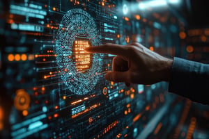 A digital, futuristic image on the topic of cybersecurity