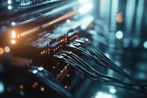 Cables connected to hardware, lights, rollout
