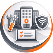 Illustration eines Systemhauses mit mehreren Kundenstandorten und integrierten IT-Services